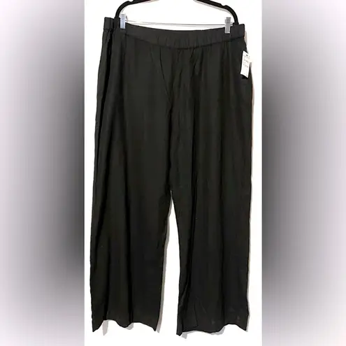 Caslon Linen Blend High Waist Wide Leg Pants Black XXL Pull-On Sustainable EUC