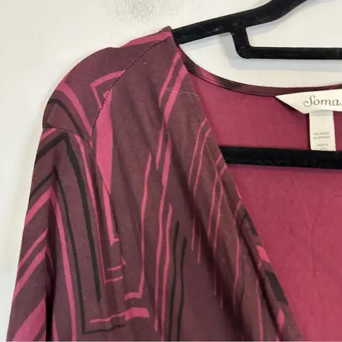 Soma | Red and Black Patterned Faux Wrap Style Dress Size Medium