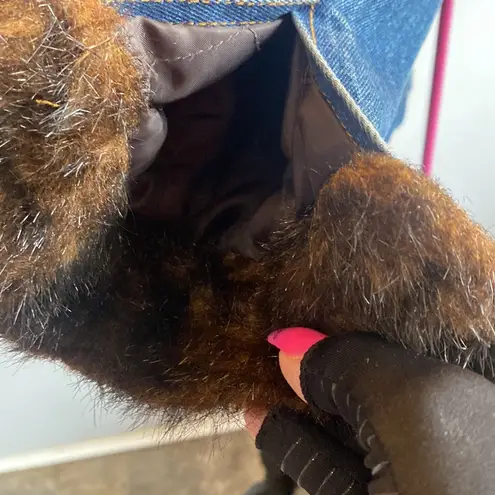 Fu Da ladies faux fur denim jacket Blue Size M