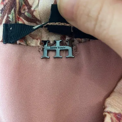 Haute Hippie SZ L Clara Bomber Jacket Pink Floral Satin Zip Ruffle