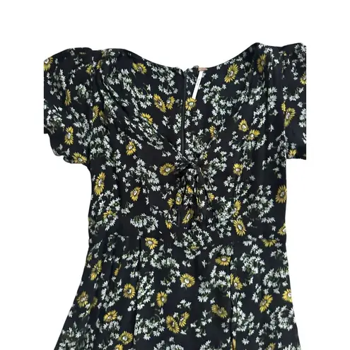 Free People  Floral Black Yellow Cutout Romper Size 2