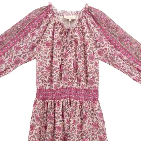 Love Sam Anthropologie Love The Label Pink Tippy Border Floral Boho Tassels Dress MEDIUM