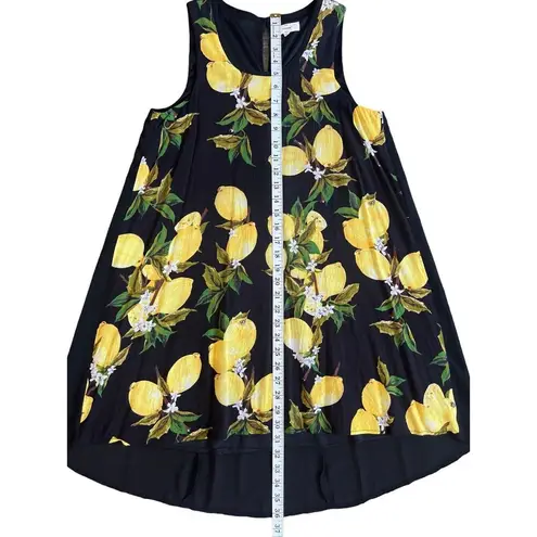 Entro Sleeveless Flowy Black Mini Shift Dress Yellow Lemon Print Size Small