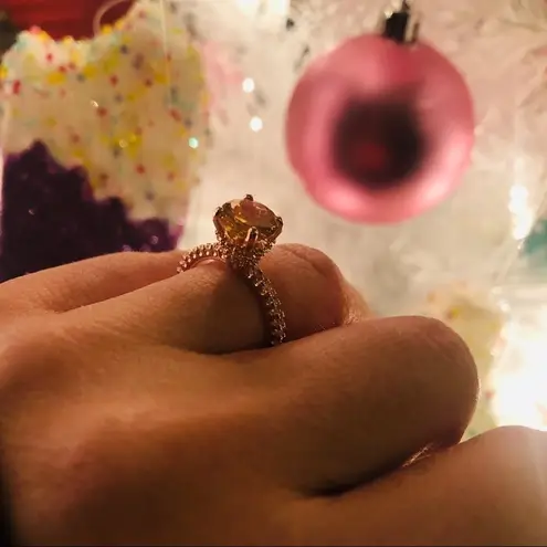 Rose Gold Solitaire Engagement Ring Yellow Stone Bridal Band Set NWT Sz 8 Pink