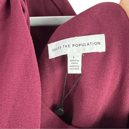 Dress the Population Tiffany One Shoulder Bow Detail Midi Sheath Large Burgundy