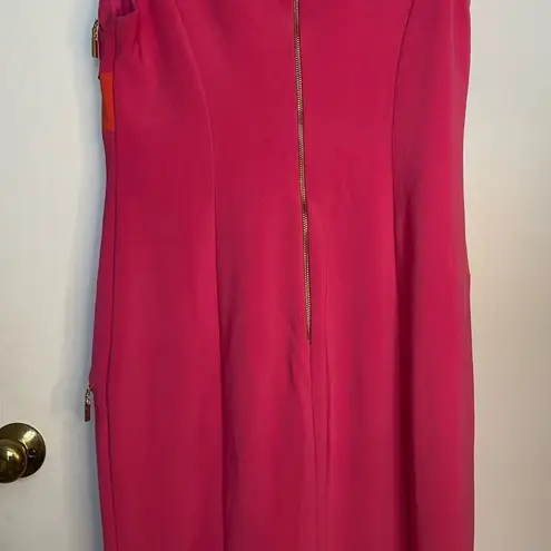 Joseph Ribkoff hot pink and orange zipper dress.
