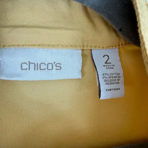 Chico's  Pastel Yellow Full Zip Lightweight Mock Neck 3/4 Sleeve Cotton Jacket L