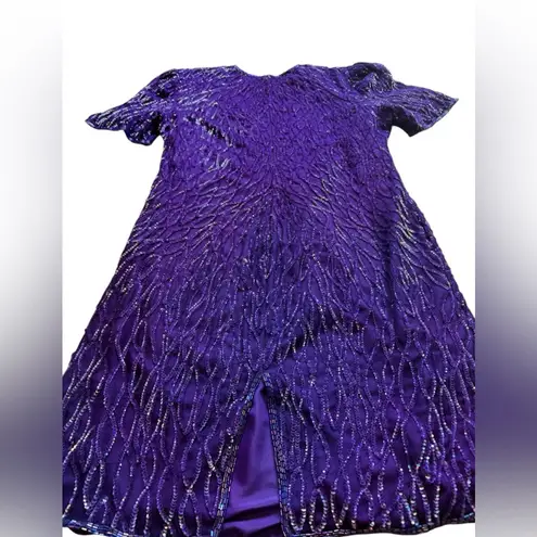 Laurence Kazar Vintage Beaded Purple Sequin Silk Party Dress Size XL in EUC - Image 4