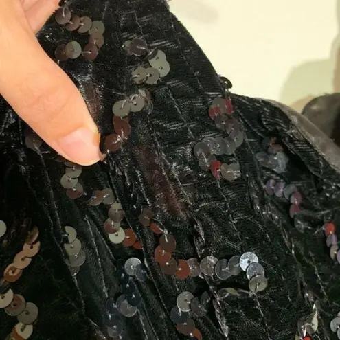 Vintage Zum Zum Black Dress Size Small Velvet Sequin Metallic Short Sleeves