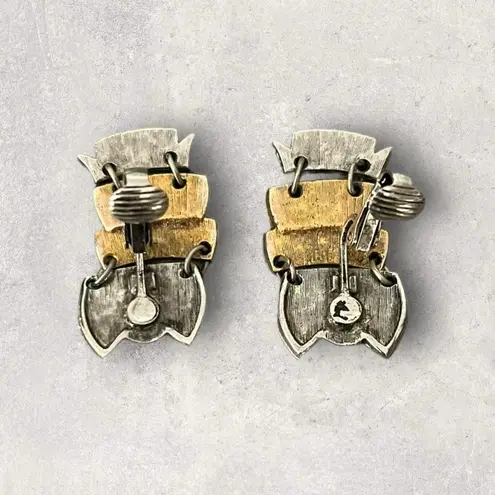 Park Lane Vintage Signed Owl Silver Gold Tone Clip On Dangle Earrings