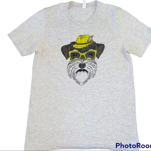 Bella Canvas  Schnauzer with glasses and hat grey graphic t-shirt size medium