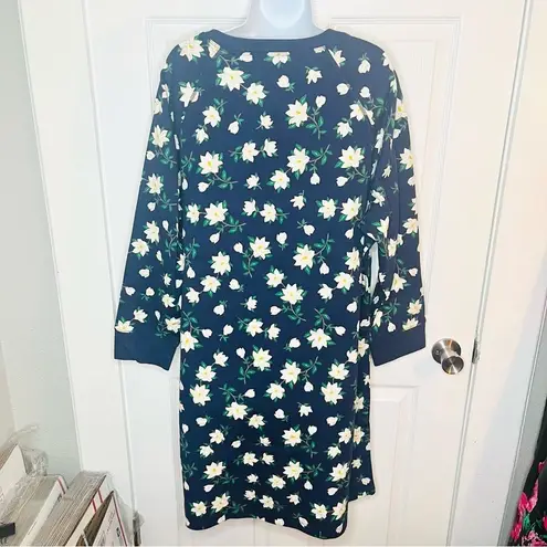 Draper James Magnolia Sweatshirt Midi Dress Blue White Floral Cotton Blue White