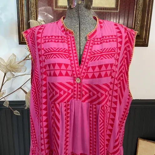 Uncle Frank Frankie Embroidered Tiered Pink & Red Dress - Sz XL ๐งก๐