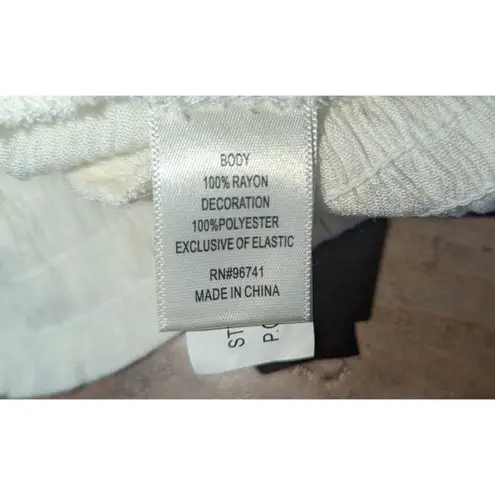 Self Esteem Embroidered Peasant Blouse M White Blue Floral Boho Smocked