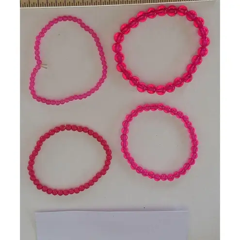 Handmade Set Of 4 Pink Beaded Stretch Bracelets Jewelry For Women & Teens