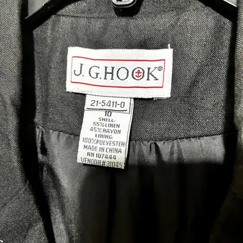 J G Hook Jacket Blazer Black Double Breasted Linen Blend Gold Buttons sz 10 VTG