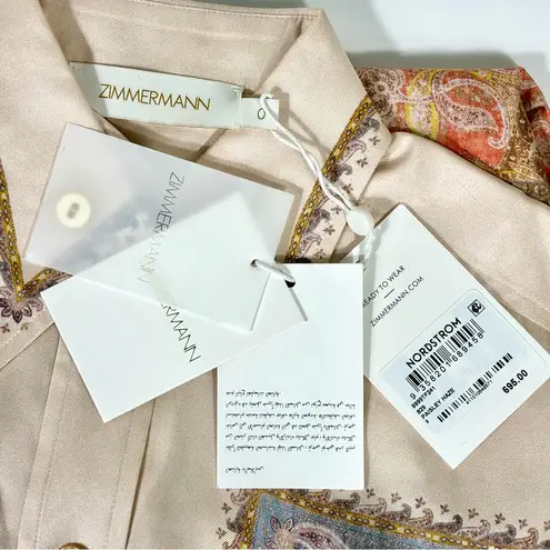 Zimmermann Illustration Paisley Silk Button Up Shirt Paisley Haze 4 US 0 AU NWT
