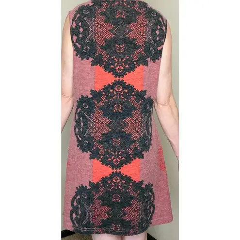Aryeh Anthropologie Red & Black Flora Lace Mini Shift Dress