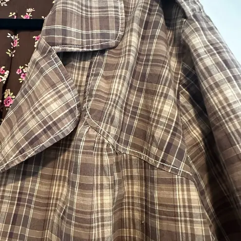 L.A. Blues Women's Brown Plaid Button Up Collared Jacket Workwear. Oversized.