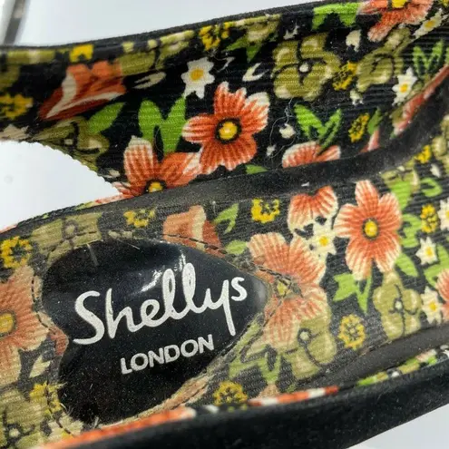 Shellys London Womens Black Floral Platform Ankle Strap Slingback Sandal Size 6