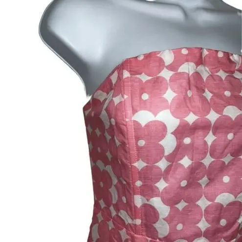 Peppermayo Linen Blend White With Pink Flowers Lined Strapless Dress EUC Size 4