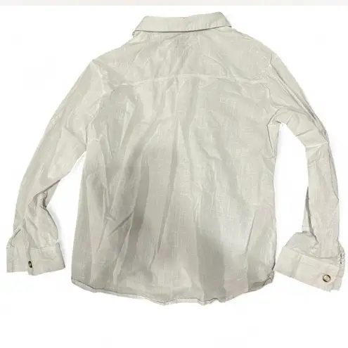 Crisp White and Brown Button Down Shirt with Traditional Collar Size L