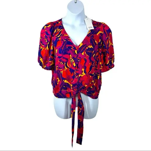 Rose + Olive Jungle Monkey Tropical Tie Button Down Top Medium NWT
