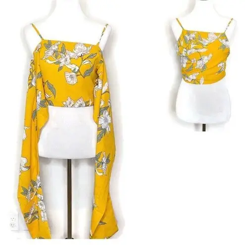 Goodnight Macaroon Crop Top Size S Yellow Floral Self Tie BOHO Chic Tropical