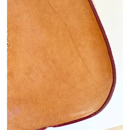 Claudia Firenze Purse British Tan Leather Red Suede Trim Handbag Tote Italy READ Brown