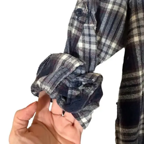 Heritage 1981 Blue Plaid Long Sleeve Cotton Button Down Shirt Dress Women Sz M