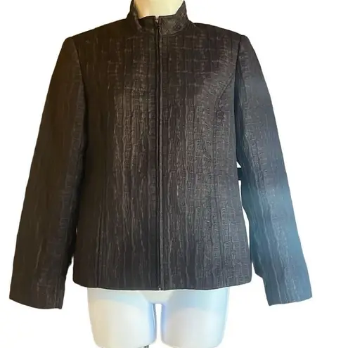 Due Per Due Purple Black Textured Fitted High Neck Zip Up Cropped Blazer Small