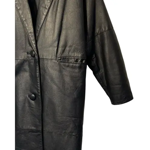 Vintage 80s Womens Full Length Black Leather Coat Size M Lined G