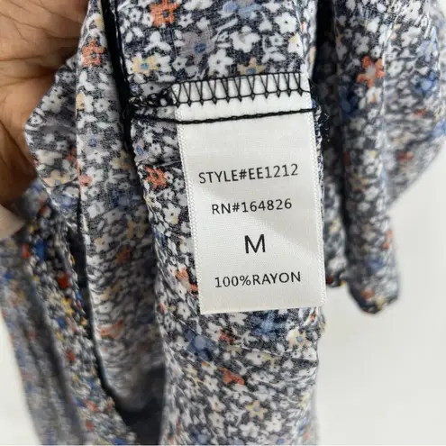 Elloh Multicolor Ditsy Floral Smocked 3/4 Puff Sleeve Tiered Midi Dress Prairie Blue Size M