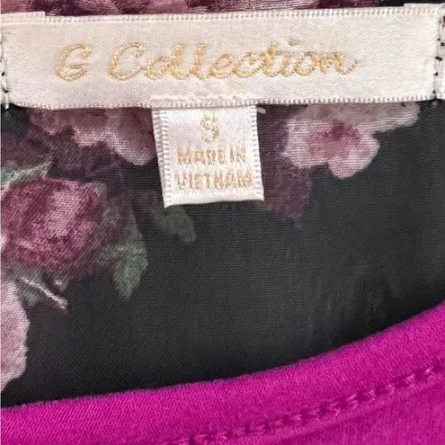 Black floral kimono wrap top and bright pink dress with pockets size medium