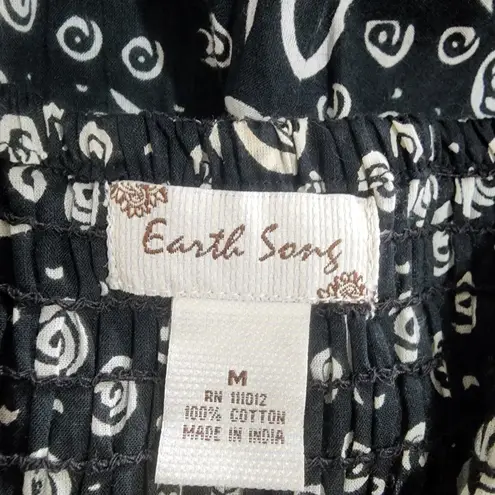 Earth Song Black White Print Cotton Summer Dress Size M