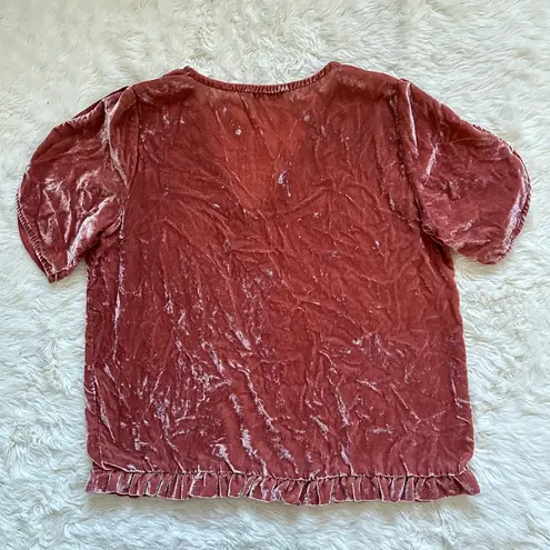 Madewell Blouse Velvet Tulip-Sleeve Ruffle Top V-neck M