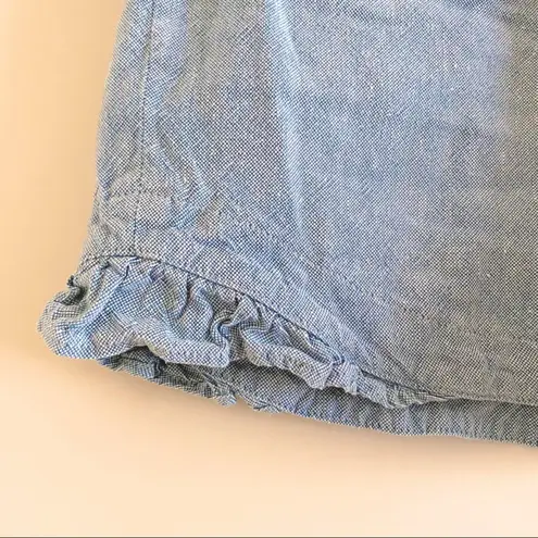 Sandro Blue Chambray High Waist Ruffle Shorts Cotton/Linen Blend