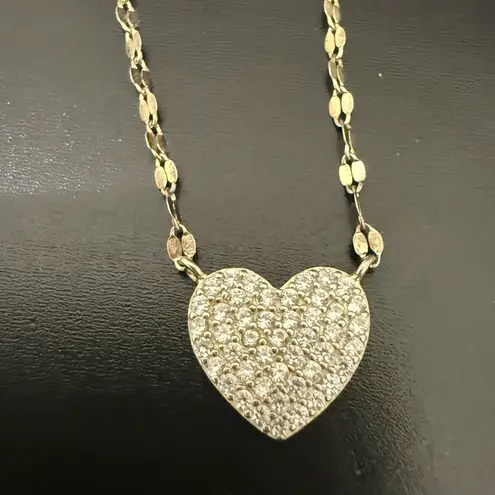 925 Gold Over Silver Vermeil Pave Heart Pendant Twisted Chain Necklace 2.2g.