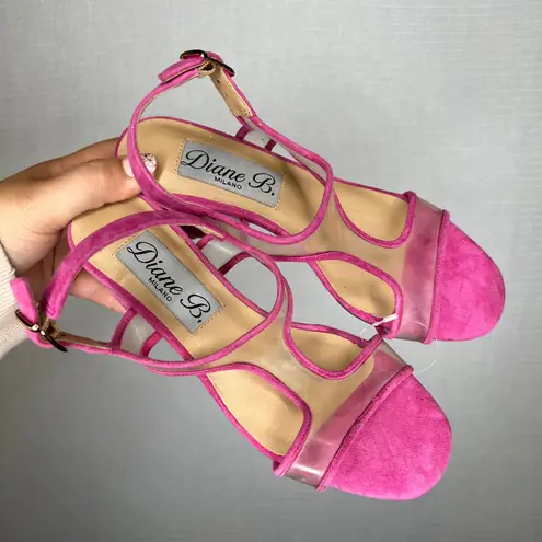 Diane B Milano Pink Suede & Clear Ankle Strap Heel Sandals Size 6.5M