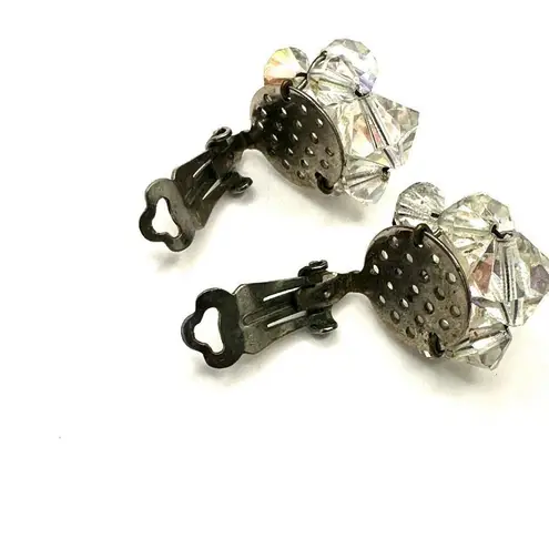 Vintage Aurora Borealis cluster crystal Clip on earrings