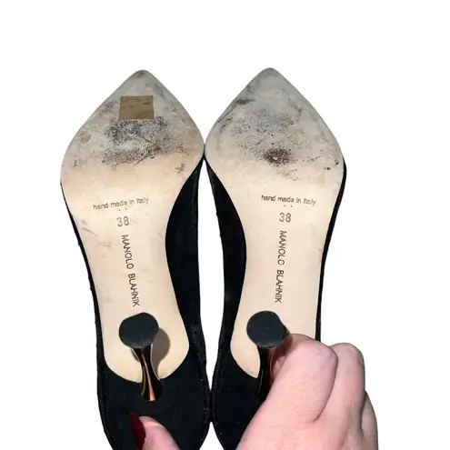 Manolo Blahnik Sohemias 105 Polka Dot Mesh Pumps Black With Flower Appliqué