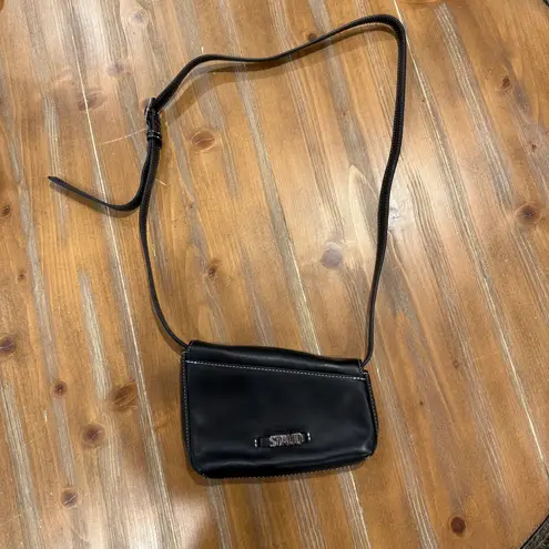 STAUD Acute Asymmetric Small Crossbody Leather Bag Black