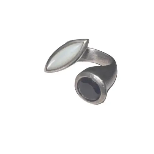 Vintage 925 Sterling Silver Ring Adjustable White/Garnet Stone Jewelry