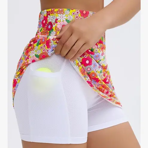 Floral Tennis High Waist Lightweight Athletic Casual Skort (skirt with pockets) Pink Size M