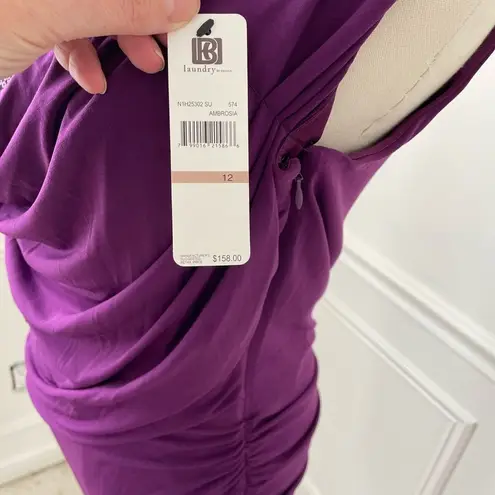 Laundry by Design NWT Ruched Stretchy Sheath Dress Sequins Ambrosia Plum 12