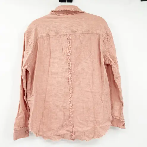 Peach Love California NWOT Peach Love Womens Boho Gauzy Cotton Raw Hem Long Sleeve Button Up Shirt S