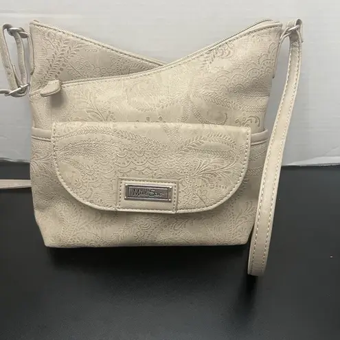 Zippy MultiSac Triple Compartment Crossbody Beige Floral Embossed