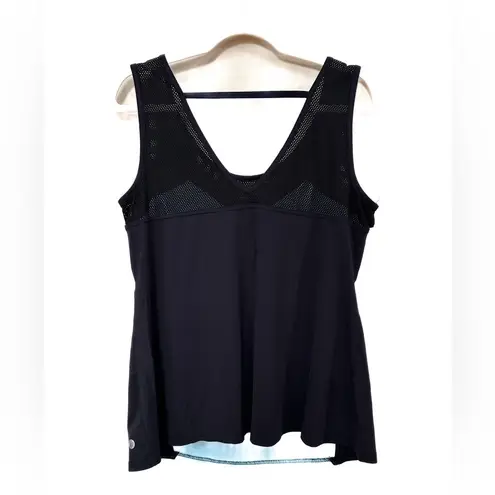 Livi Active Sleeveless Top, Sky Blue & Black, Mesh on Back Black Size 14