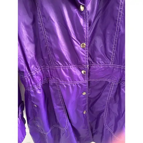Vintage 1970s Purple Nylon Rain Coat Snap