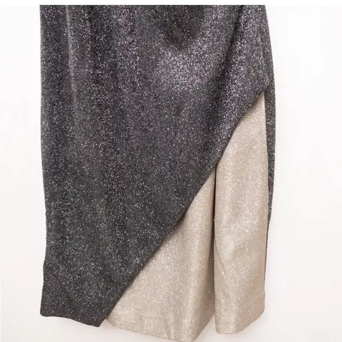 Meshki NEW Two-Tone Glitter Wrap Dress Black Shimmer Size Medium